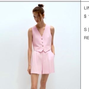 Zara pastel pink linen blend high waist shorts NWT